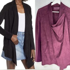 Blank NYC faux suede drape wrap front jacket burgundy size S